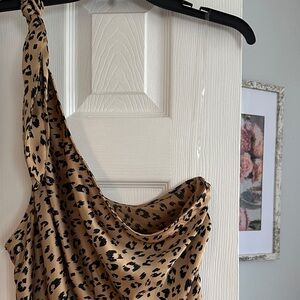 A New Day Tan Leopard Print One-Shoulder Dress XXL New